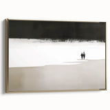 Black and White Minimalist Landscapes – Couple Walking on Shoreline