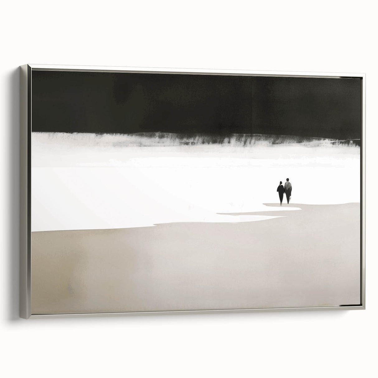Black and White Minimalist Landscapes – Couple Walking on Shoreline