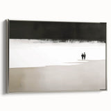 Black and White Minimalist Landscapes – Couple Walking on Shoreline