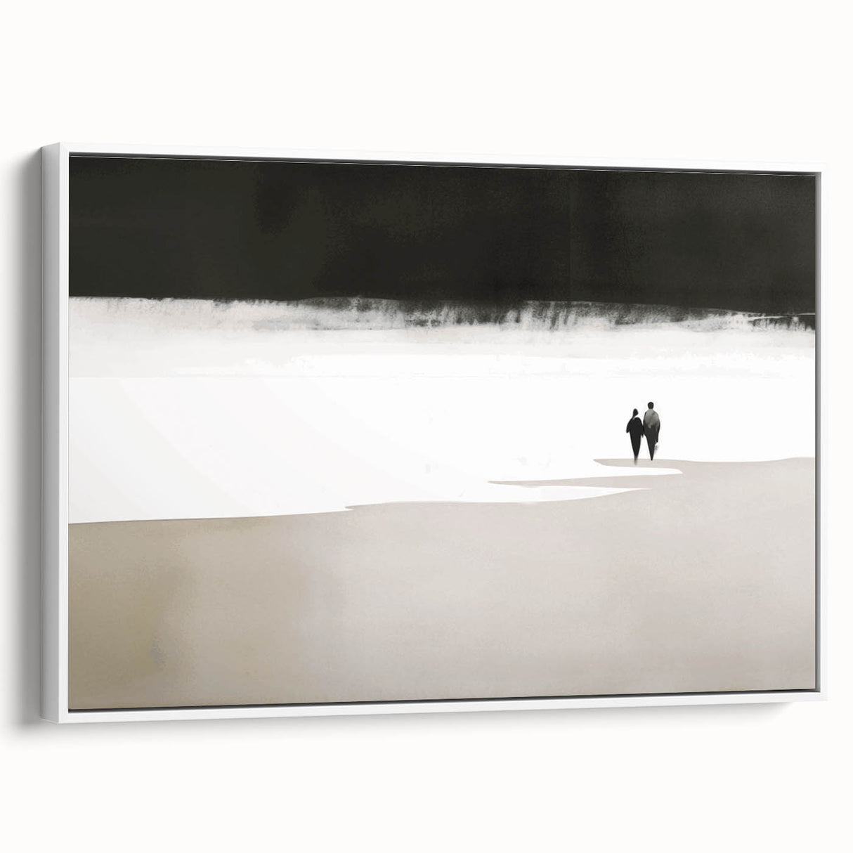 Black and White Minimalist Landscapes – Couple Walking on Shoreline