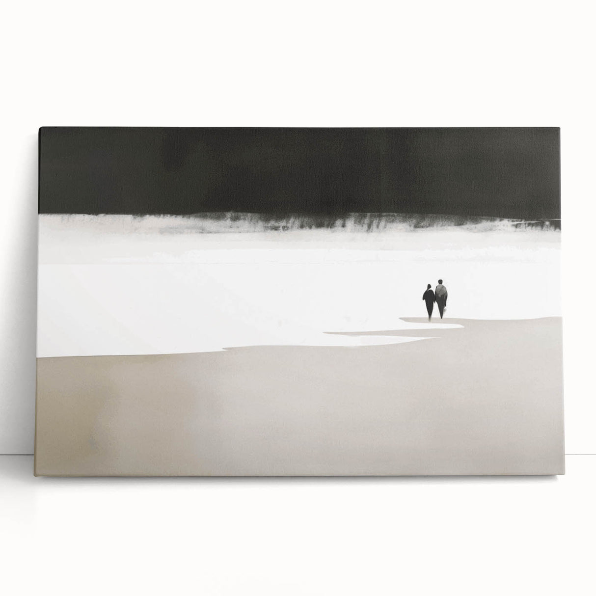 Black and White Minimalist Landscapes – Couple Walking on Shoreline
