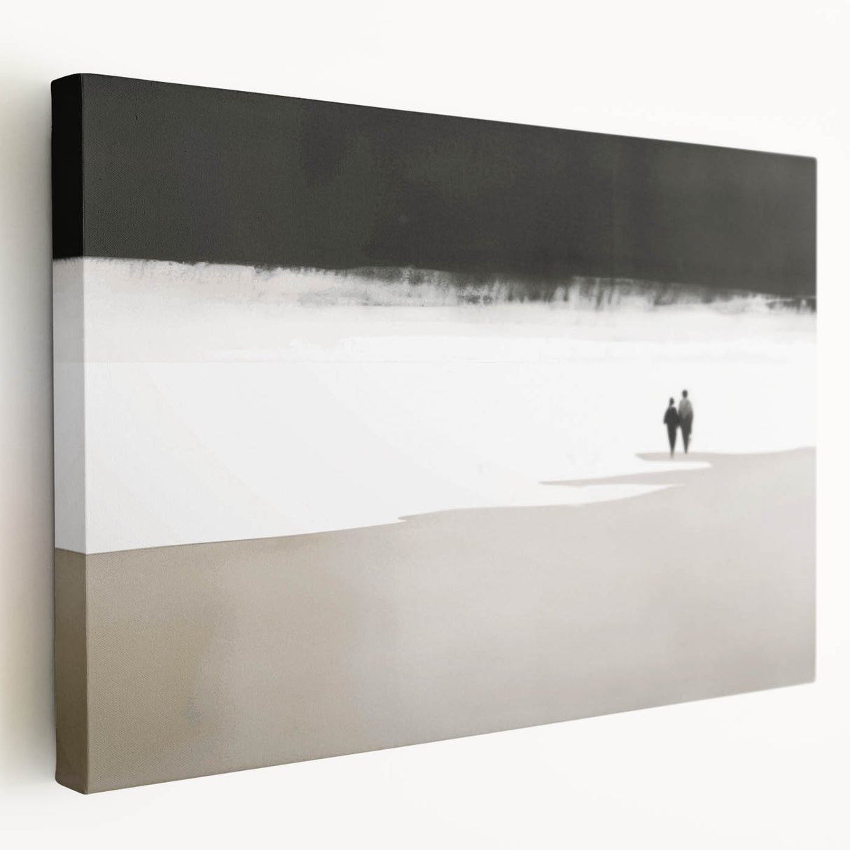Black and White Minimalist Landscapes – Couple Walking on Shoreline