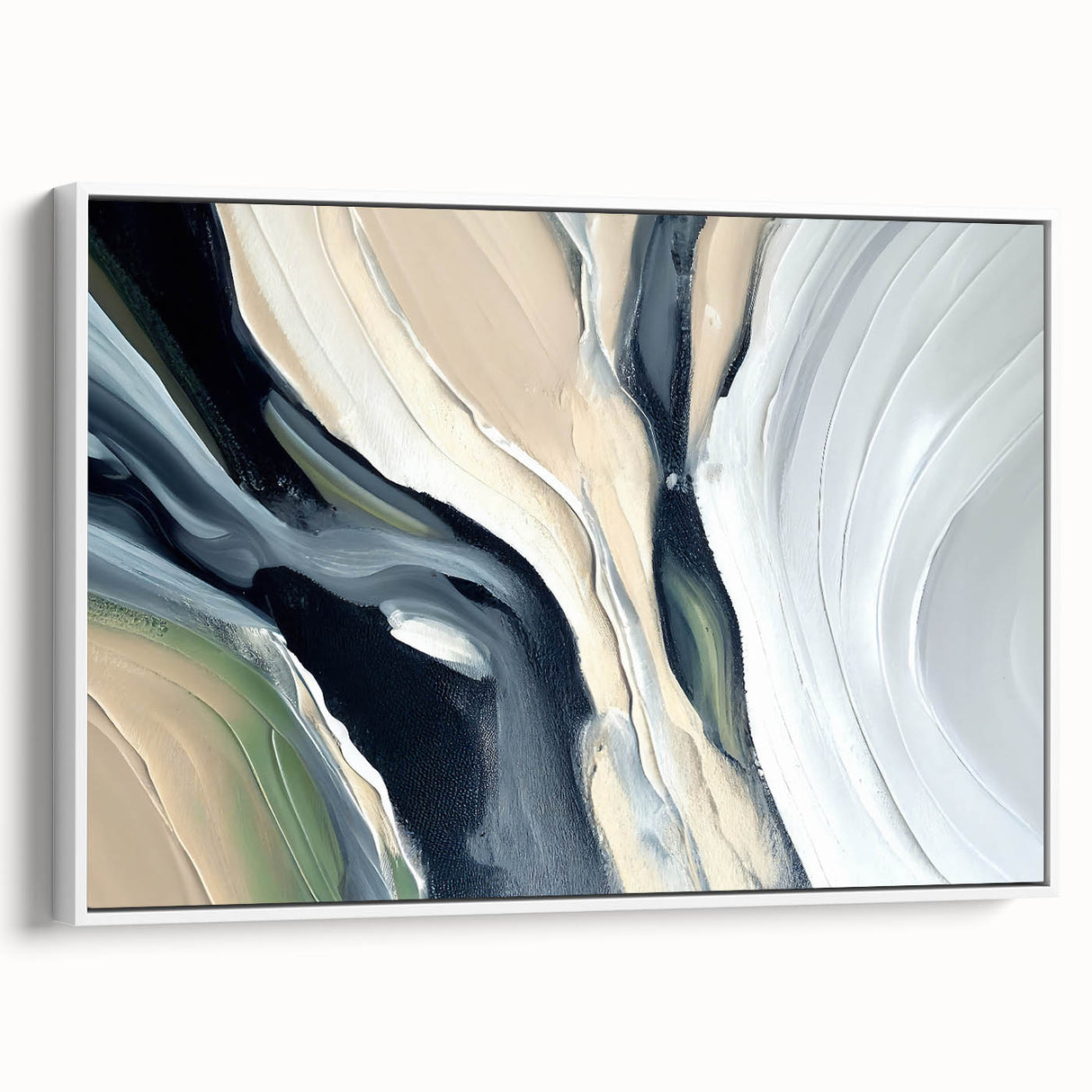 Large Modern Art Piece - Beige and Black Abstract Canvas
