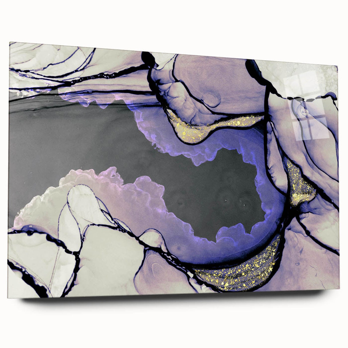 Contemporary Fluid Art Piece – Lilac & Gold Ink Style Canvas