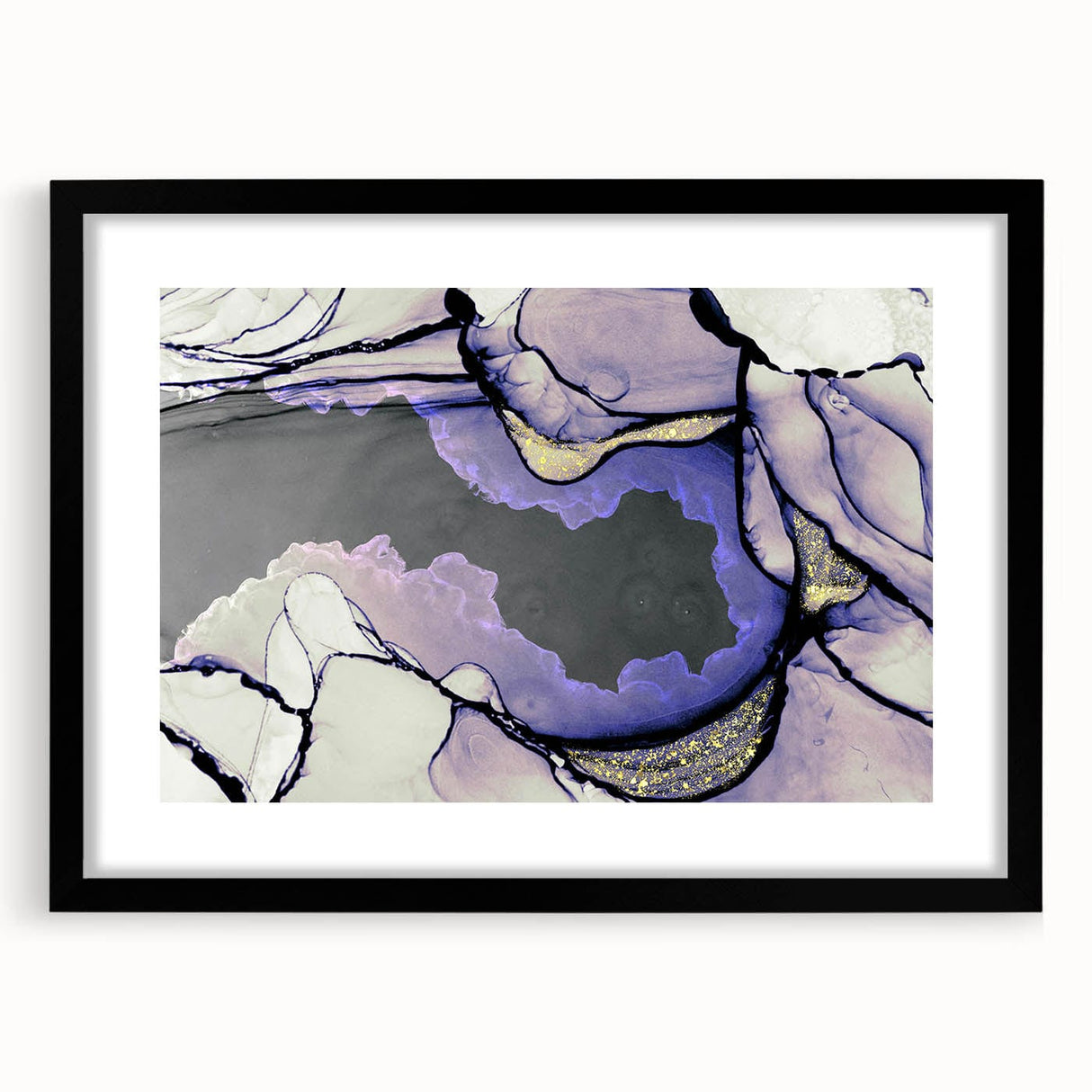 Contemporary Fluid Art Piece – Lilac & Gold Ink Style Canvas