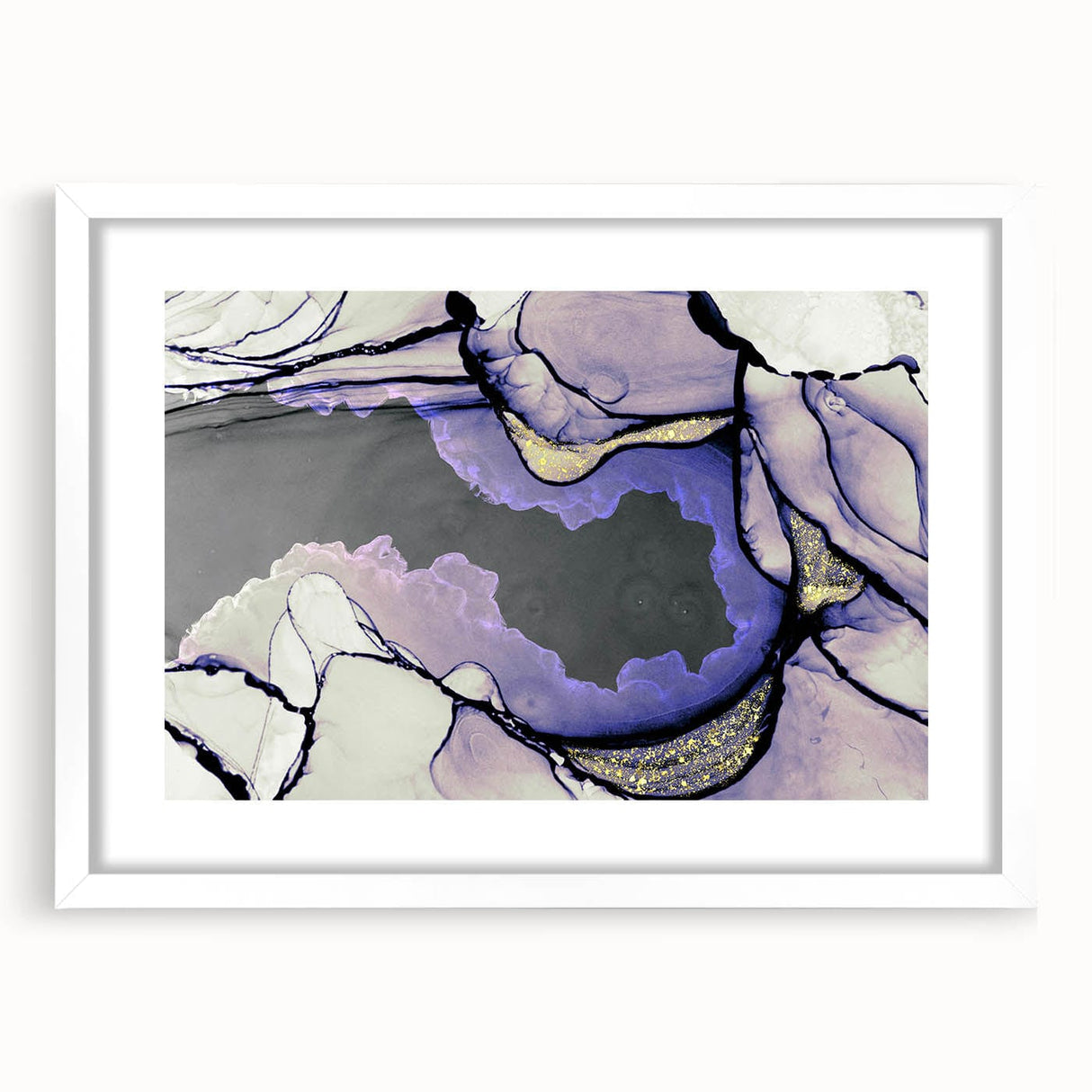 Contemporary Fluid Art Piece – Lilac & Gold Ink Style Canvas