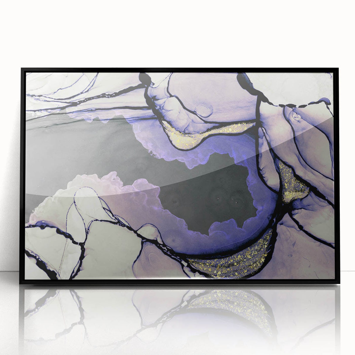 Contemporary Fluid Art Piece – Lilac & Gold Ink Style Canvas