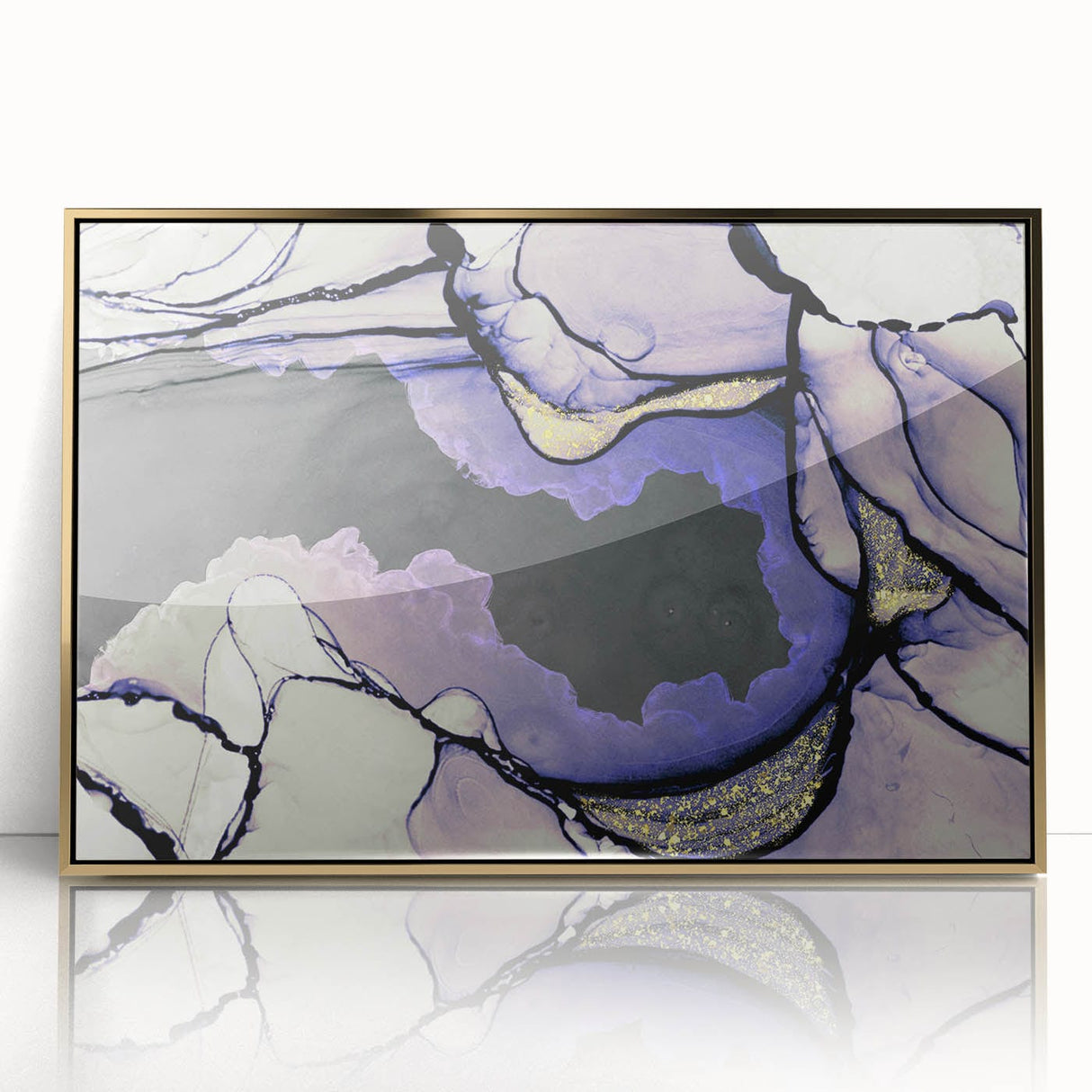 Contemporary Fluid Art Piece – Lilac & Gold Ink Style Canvas