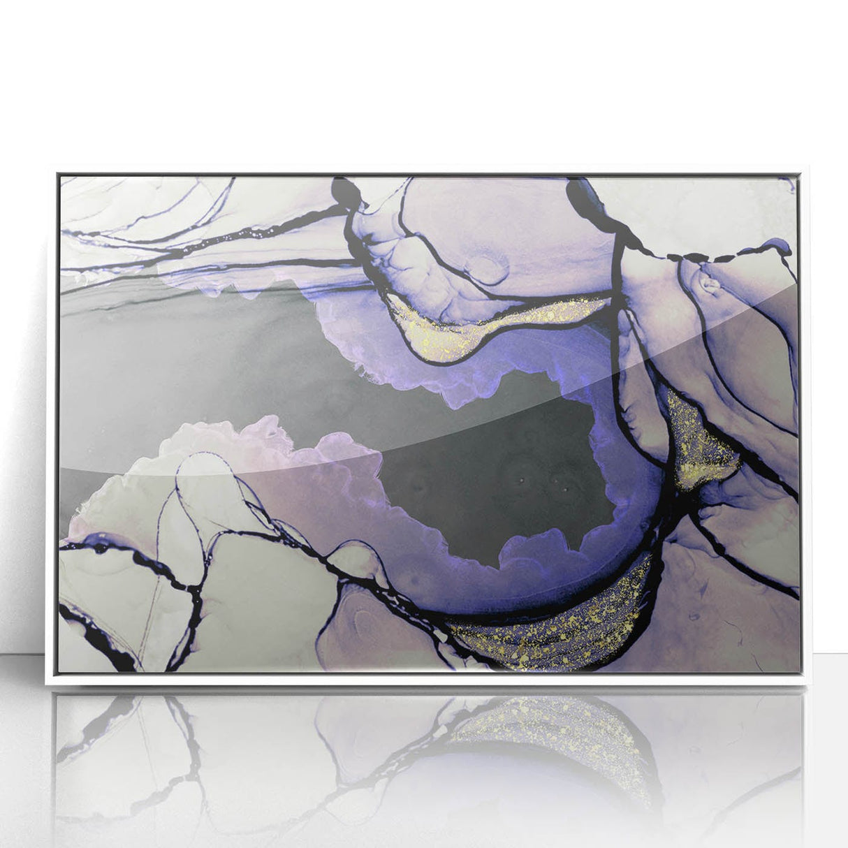 Contemporary Fluid Art Piece – Lilac & Gold Ink Style Canvas
