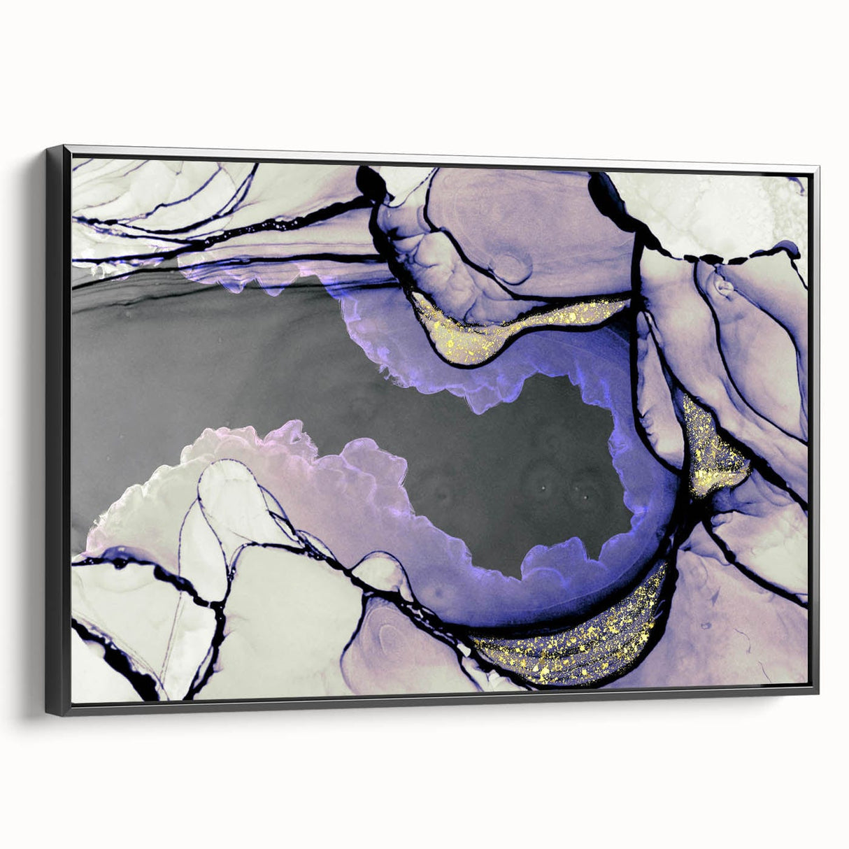 Contemporary Fluid Art Piece – Lilac & Gold Ink Style Canvas