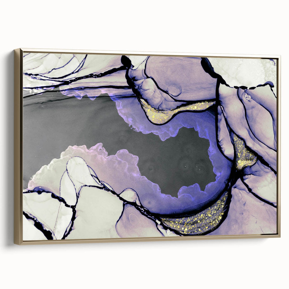 Contemporary Fluid Art Piece – Lilac & Gold Ink Style Canvas