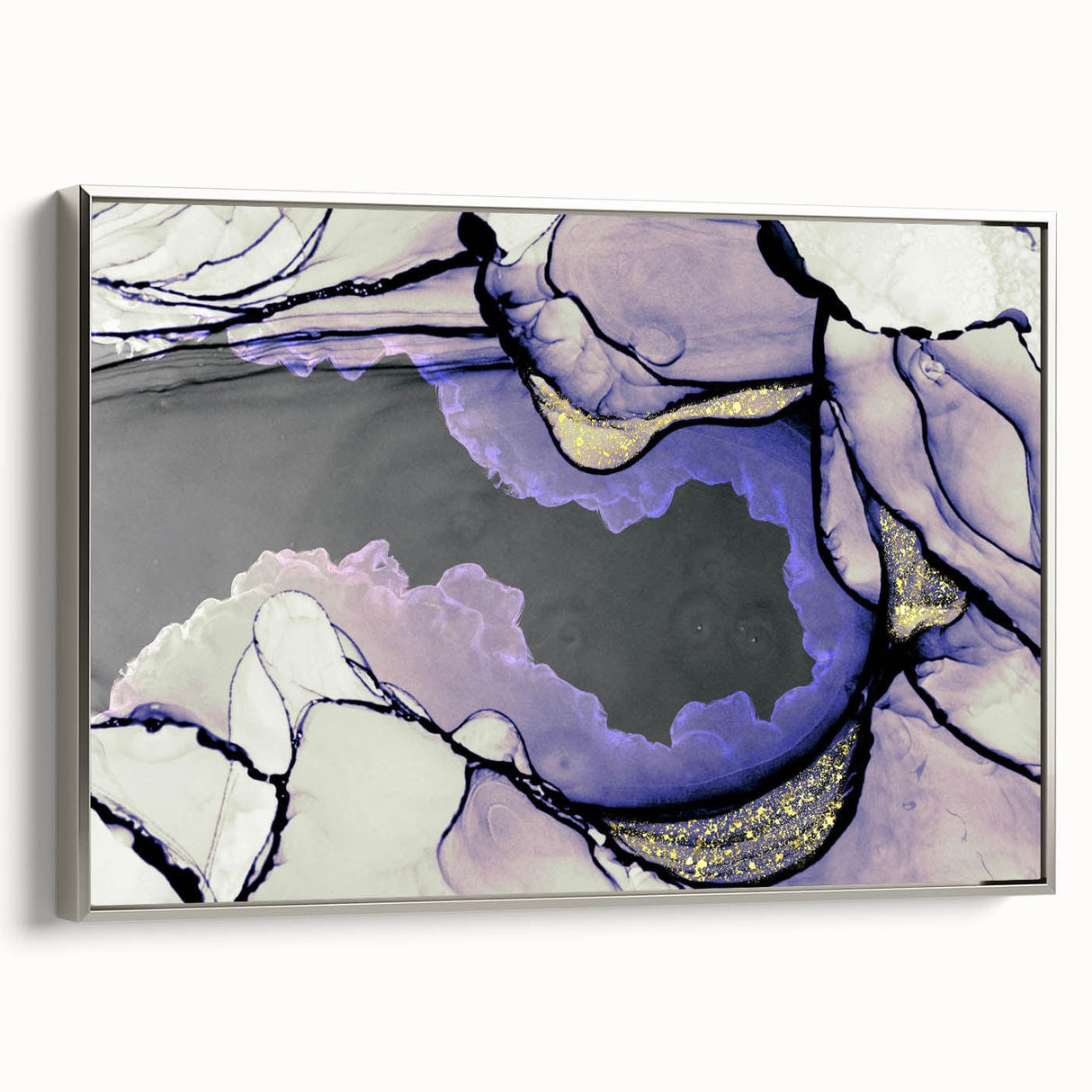 Contemporary Fluid Art Piece – Lilac & Gold Ink Style Canvas