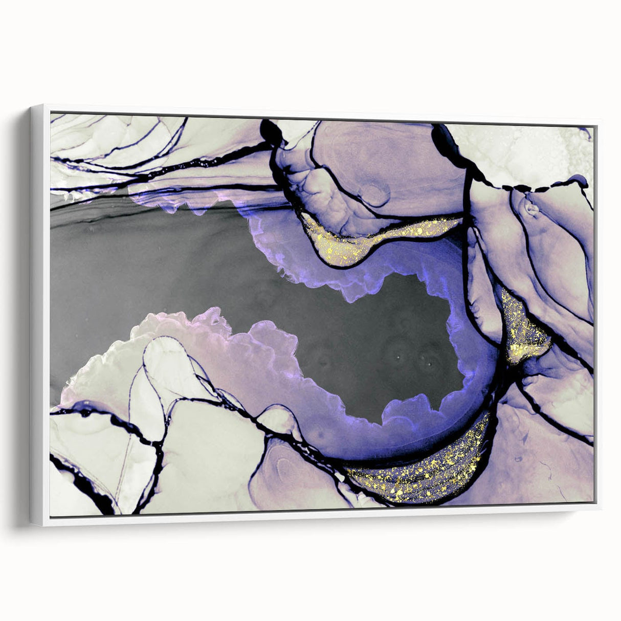 Contemporary Fluid Art Piece – Lilac & Gold Ink Style Canvas