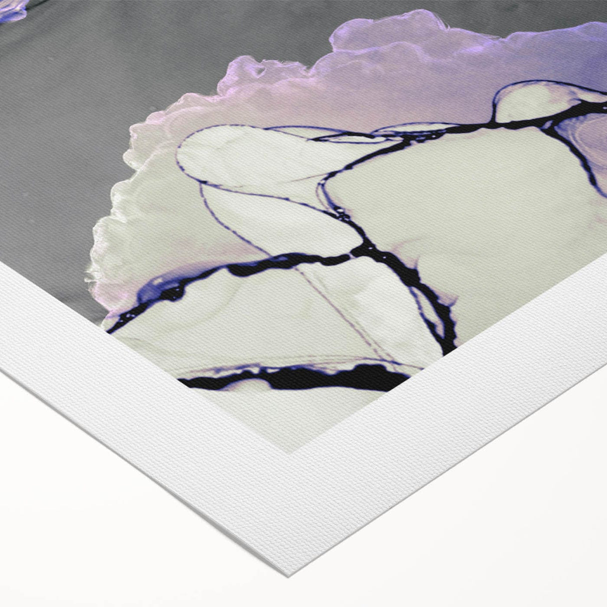 Contemporary Fluid Art Piece – Lilac & Gold Ink Style Canvas