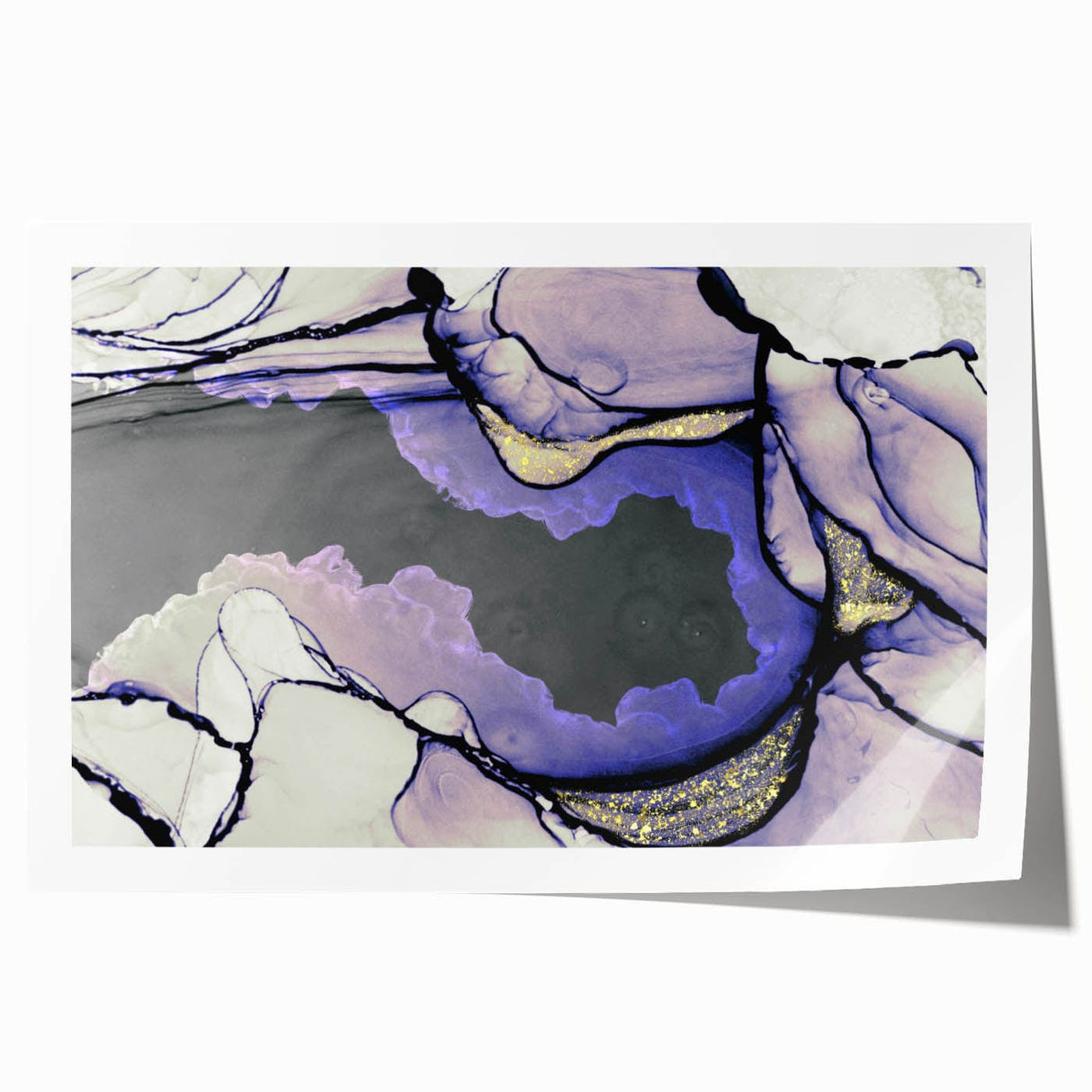 Contemporary Fluid Art Piece – Lilac & Gold Ink Style Canvas