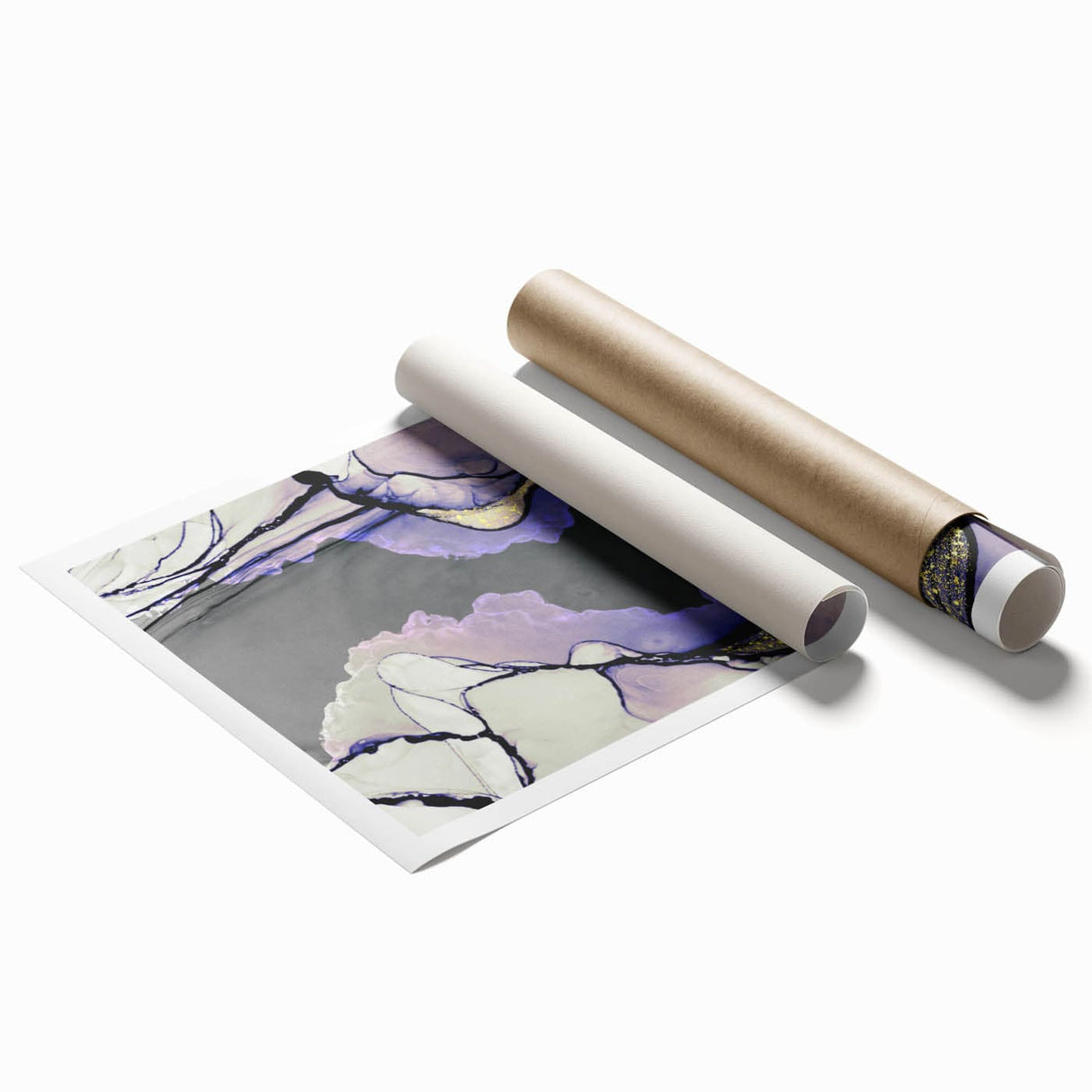 Contemporary Fluid Art Piece – Lilac & Gold Ink Style Canvas