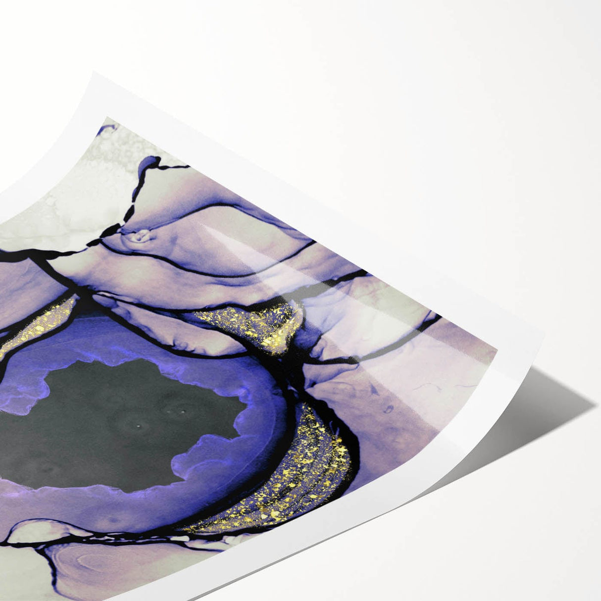 Contemporary Fluid Art Piece – Lilac & Gold Ink Style Canvas