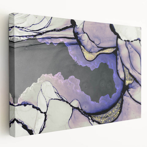 Contemporary Fluid Art Piece – Lilac & Gold Ink Style Canvas