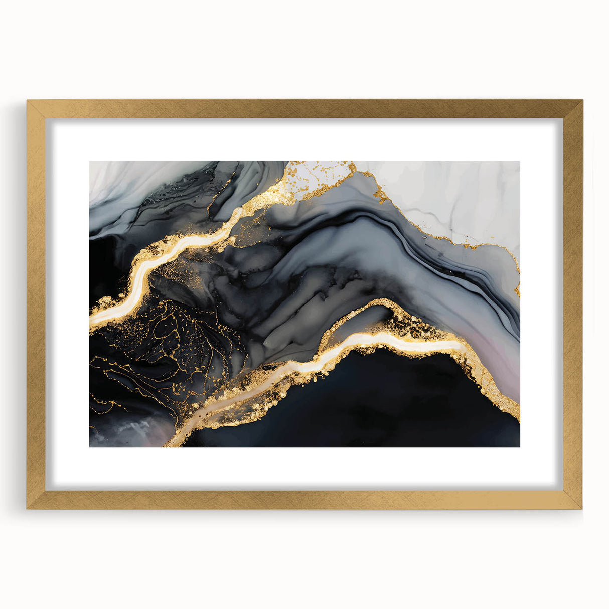 Luxury Abstract Wall Art – Black, Gray & Gold Stretched Canvas