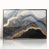 Luxury Abstract Wall Art – Black, Gray & Gold Stretched Canvas