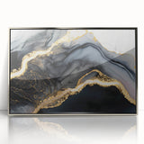 Luxury Abstract Wall Art – Black, Gray & Gold Stretched Canvas