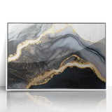 Luxury Abstract Wall Art – Black, Gray & Gold Stretched Canvas