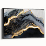 Luxury Abstract Wall Art – Black, Gray & Gold Stretched Canvas