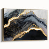 Luxury Abstract Wall Art – Black, Gray & Gold Stretched Canvas
