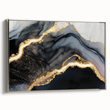 Luxury Abstract Wall Art – Black, Gray & Gold Stretched Canvas