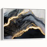 Luxury Abstract Wall Art – Black, Gray & Gold Stretched Canvas