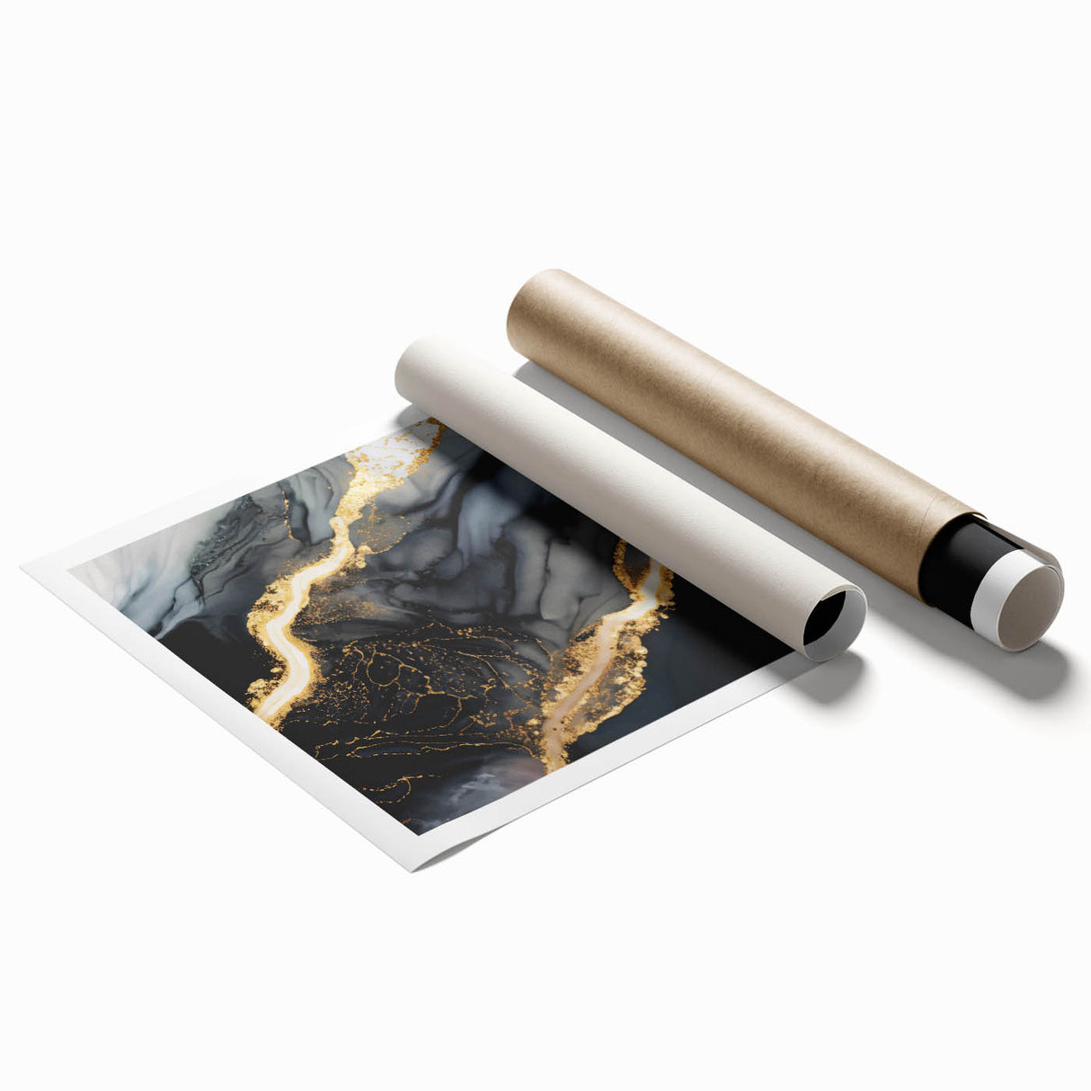 Luxury Abstract Wall Art – Black, Gray & Gold Stretched Canvas