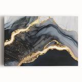 Luxury Abstract Wall Art – Black, Gray & Gold Stretched Canvas