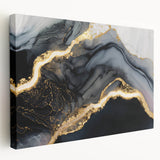 Luxury Abstract Wall Art – Black, Gray & Gold Stretched Canvas