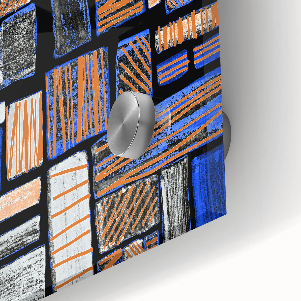 Earthen Harmony Abstracts – Geometric Blue and Orange Wall Art Print