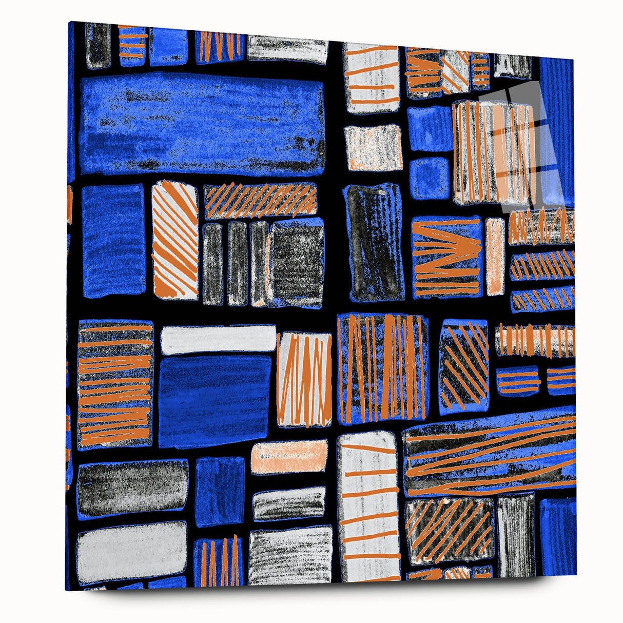 Earthen Harmony Abstracts – Geometric Blue and Orange Wall Art Print
