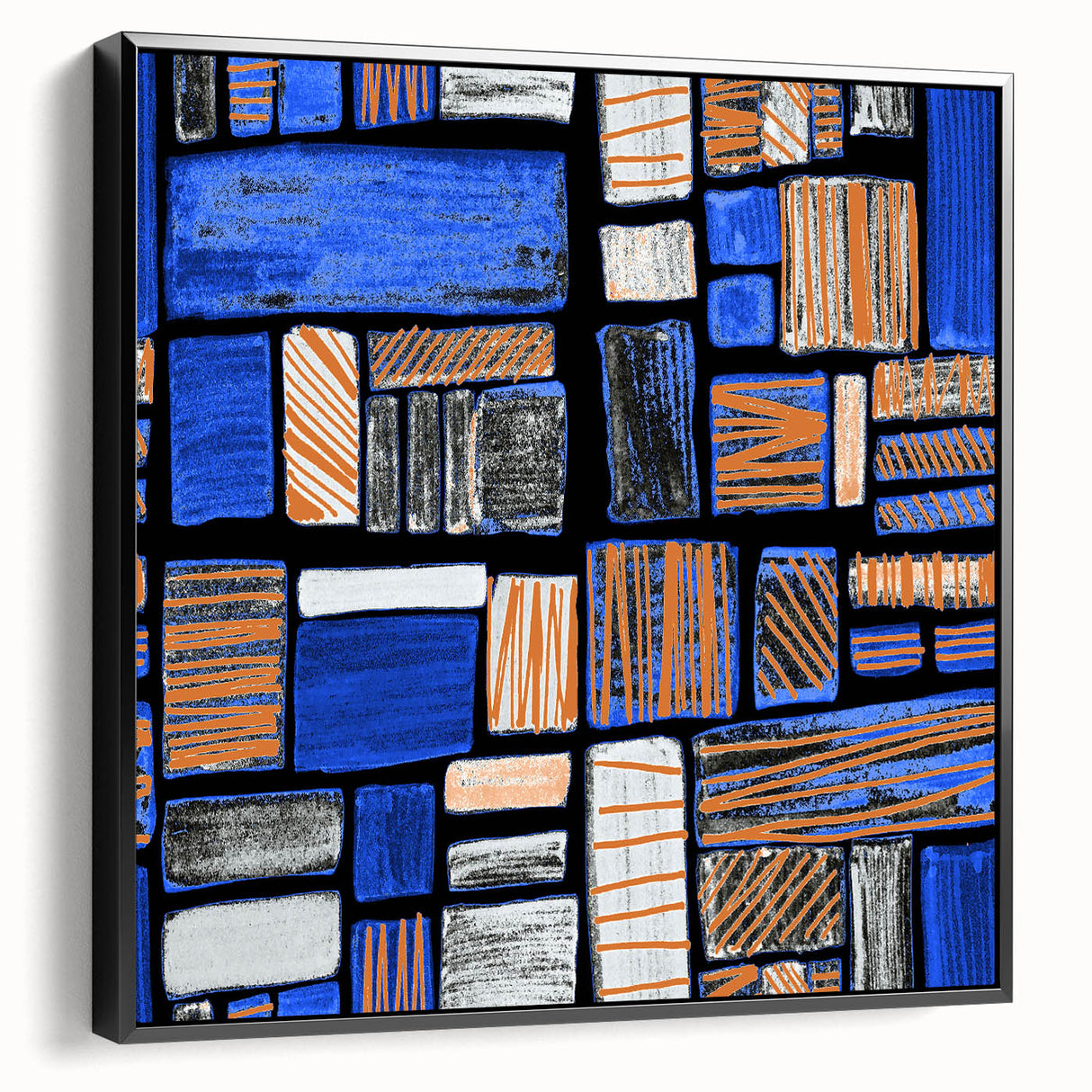 Earthen Harmony Abstracts – Geometric Blue and Orange Wall Art Print