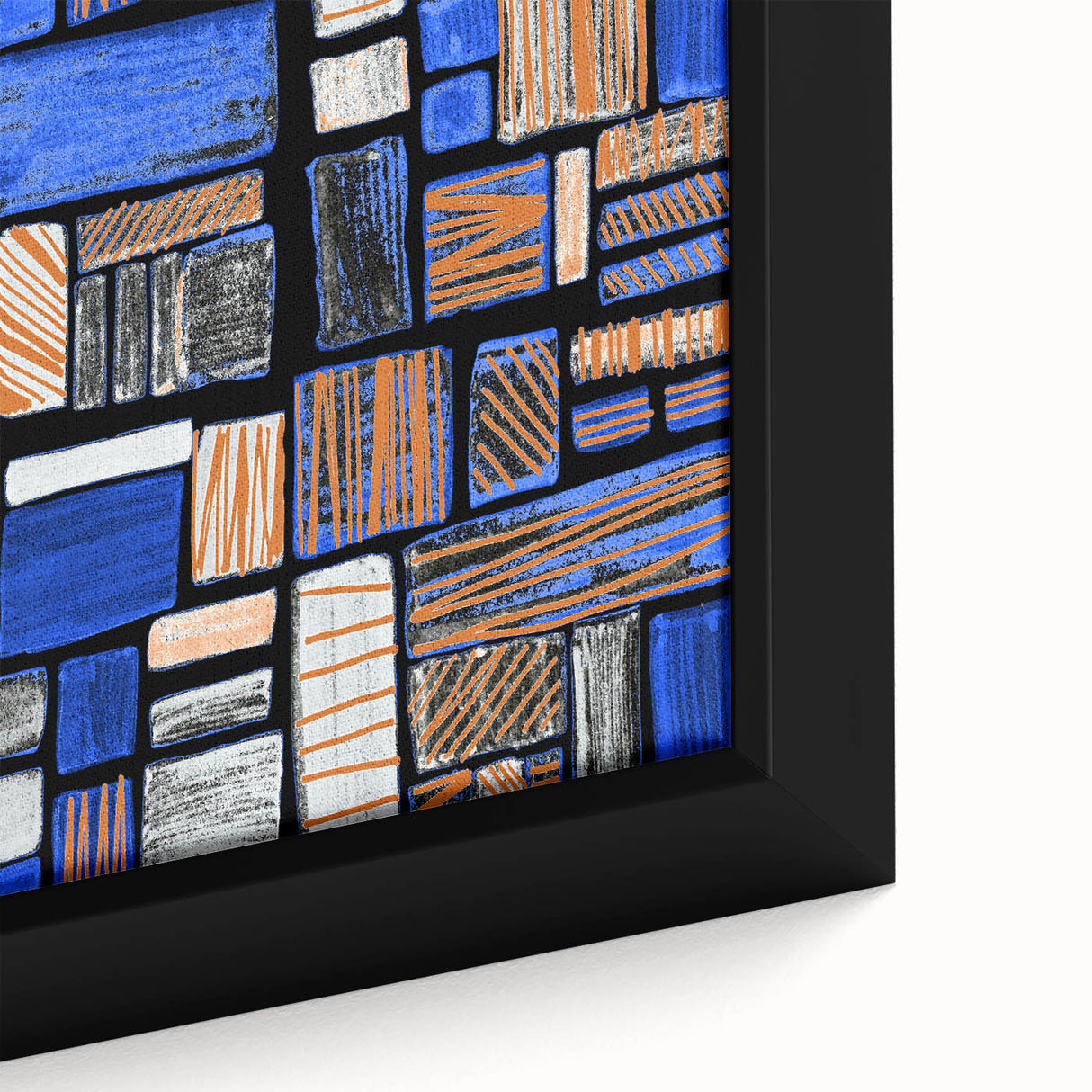 Earthen Harmony Abstracts – Geometric Blue and Orange Wall Art Print