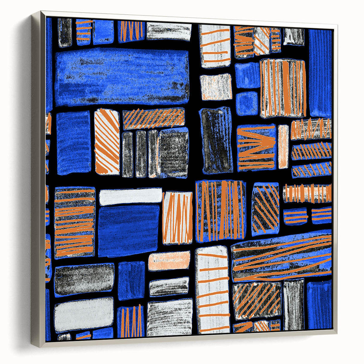 Earthen Harmony Abstracts – Geometric Blue and Orange Wall Art Print