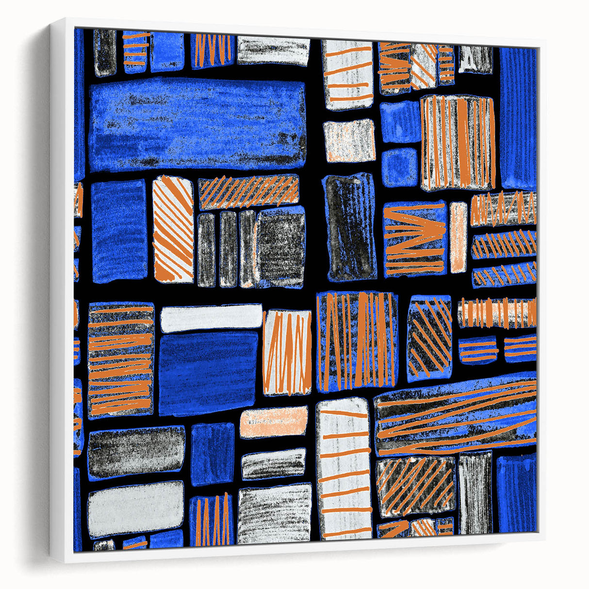 Earthen Harmony Abstracts – Geometric Blue and Orange Wall Art Print