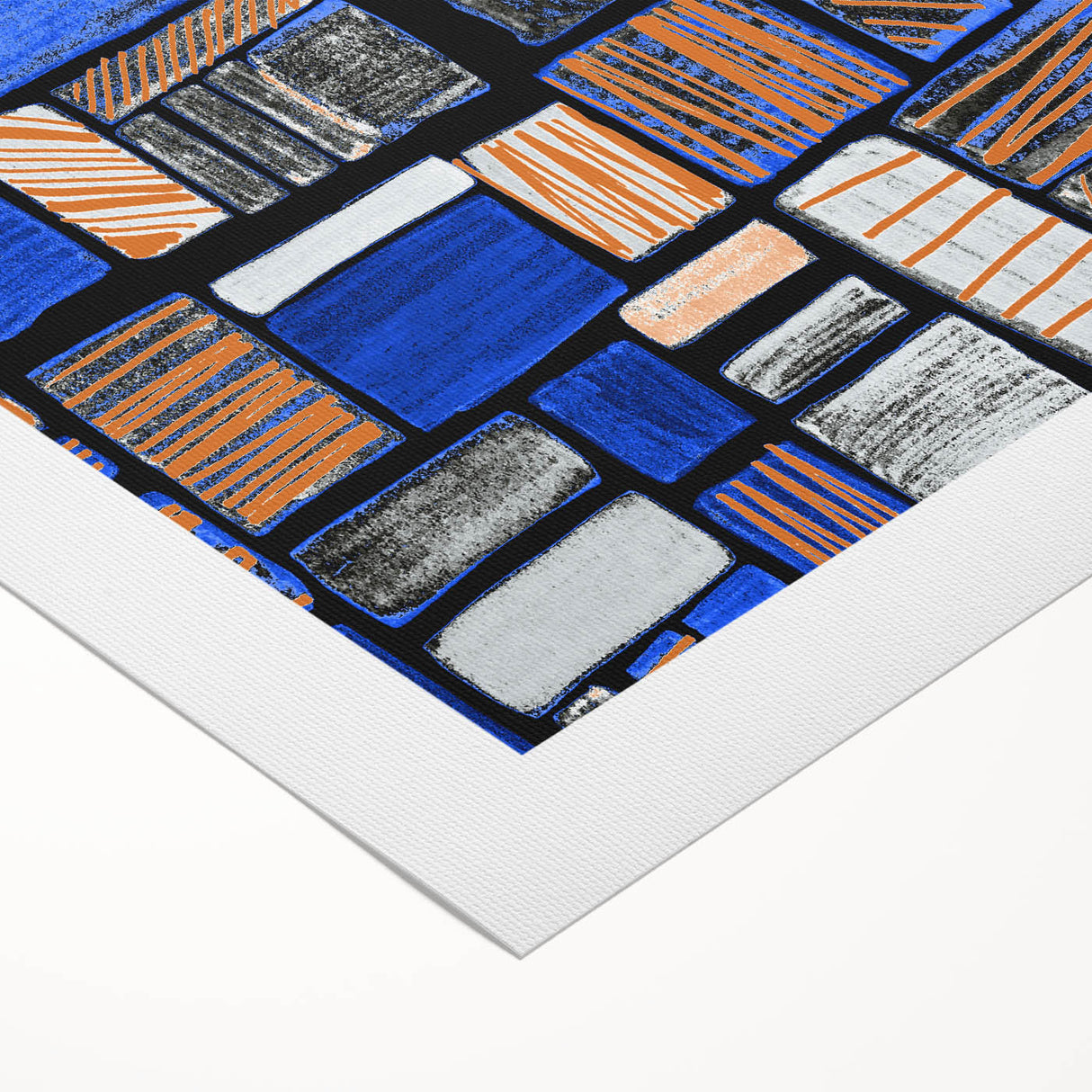 Earthen Harmony Abstracts – Geometric Blue and Orange Wall Art Print