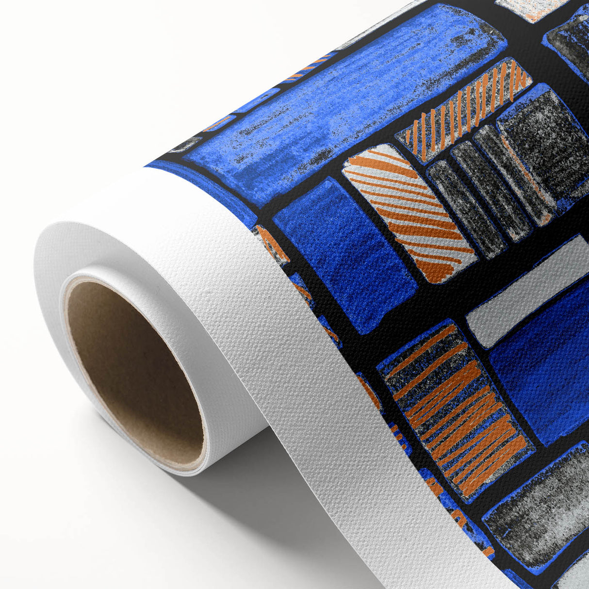 Earthen Harmony Abstracts – Geometric Blue and Orange Wall Art Print