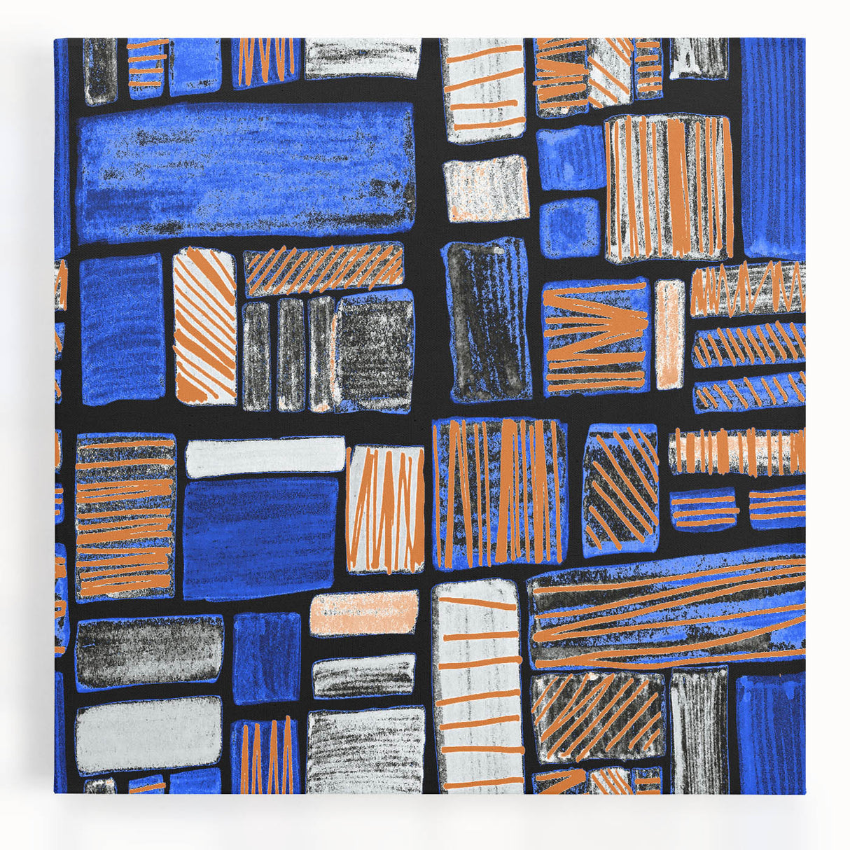 Earthen Harmony Abstracts – Geometric Blue and Orange Wall Art Print