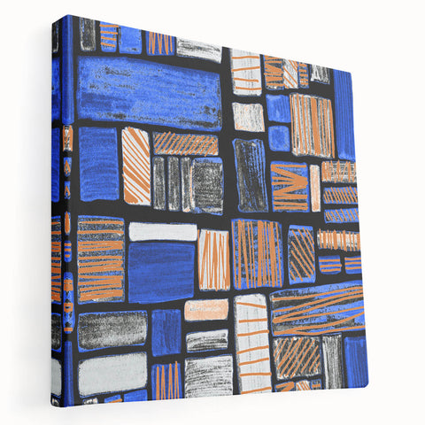 Earthen Harmony Abstracts – Geometric Blue and Orange Wall Art Print