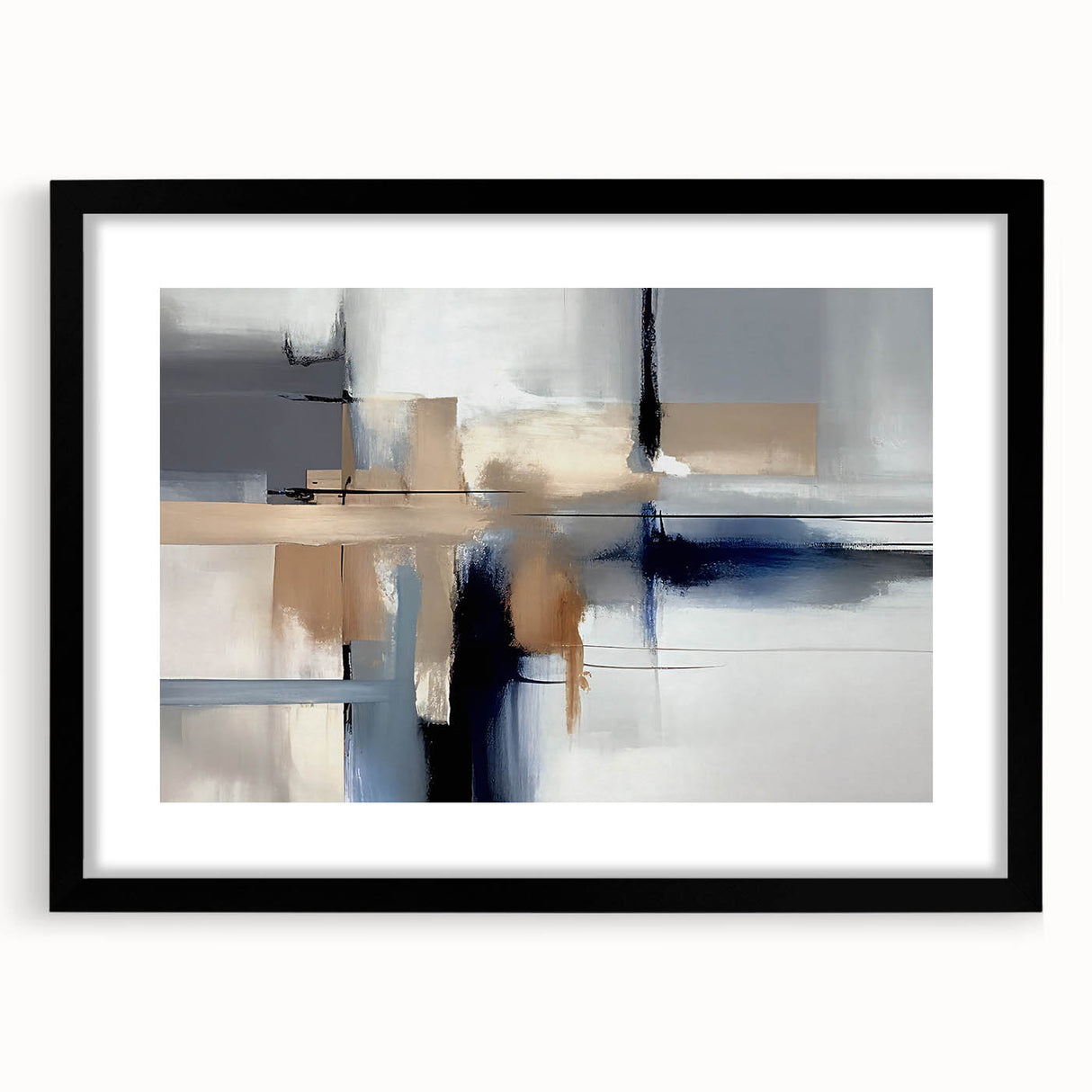 Contemporary Canvas Print - Navy Blue and Beige Abstract Art