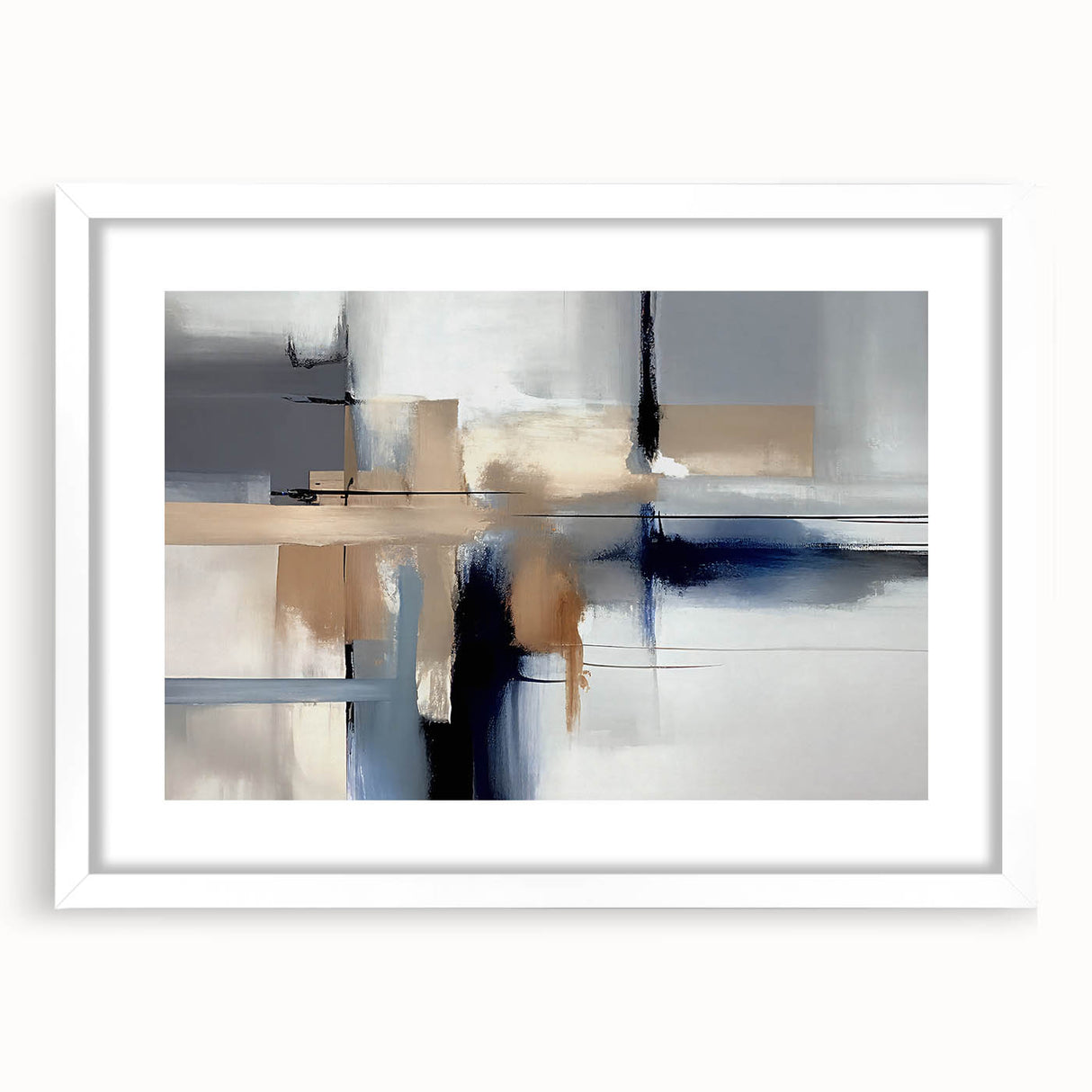 Contemporary Canvas Print - Navy Blue and Beige Abstract Art
