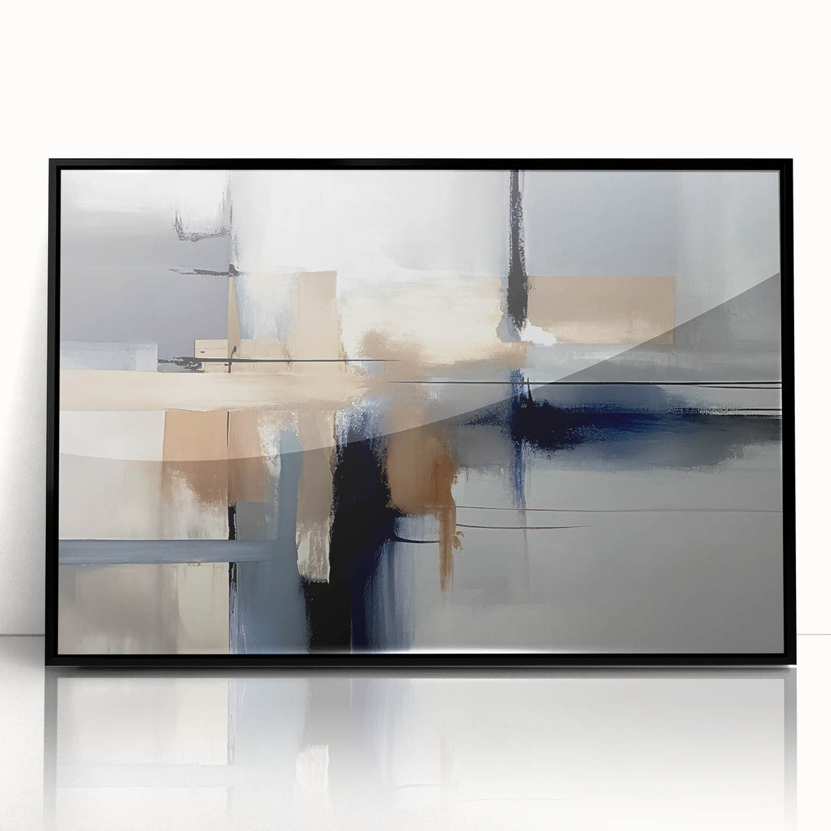 Contemporary Canvas Print - Navy Blue and Beige Abstract Art