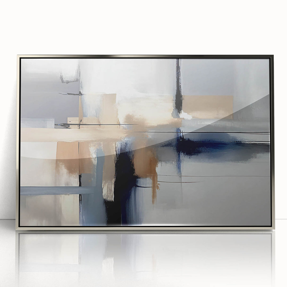 Contemporary Canvas Print - Navy Blue and Beige Abstract Art