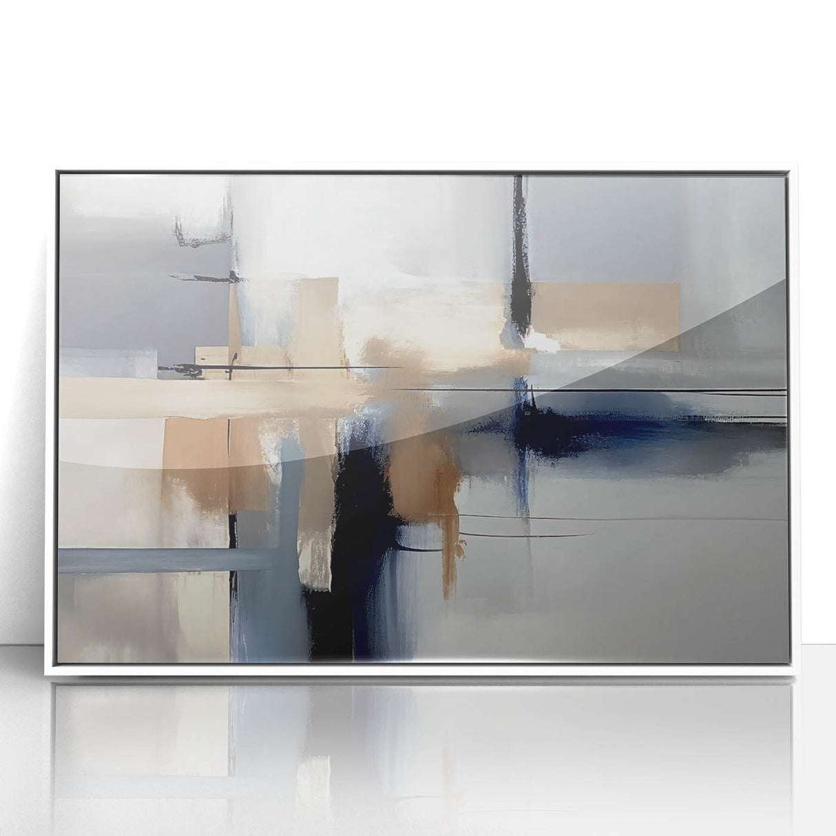 Contemporary Canvas Print - Navy Blue and Beige Abstract Art
