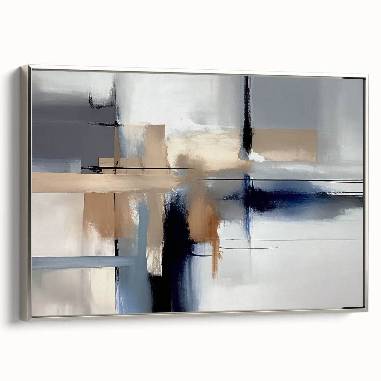 Contemporary Canvas Print - Navy Blue and Beige Abstract Art