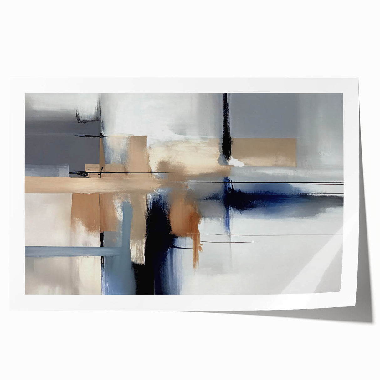 Contemporary Canvas Print - Navy Blue and Beige Abstract Art